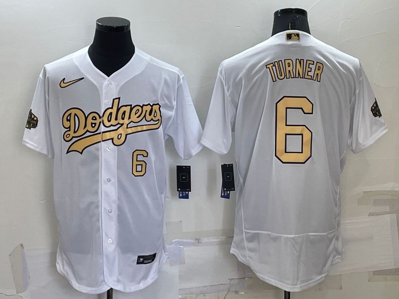 Men Los Angeles Dodgers 6 Turner White 2022 All Star Elite Nike MLB Jerseys